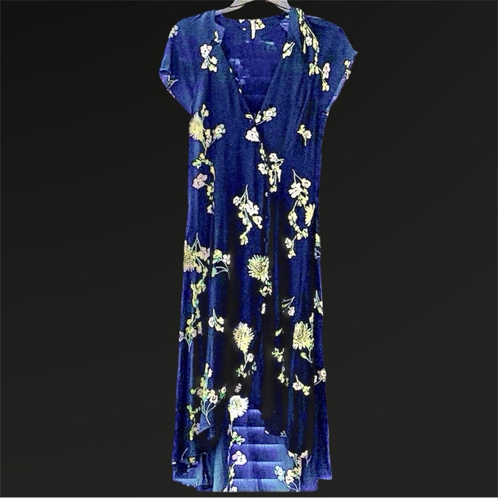 Free People Blue Floral Dress XS Asymmetrical Hem Like New